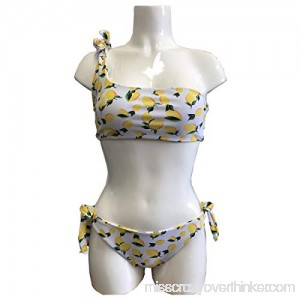 Zoey's DreamHouse Women 2Pcs Colorful Patterns One Shoulder Bikini Set Swimsuit Beach Wear Lemon B07KYDNY84